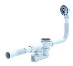 Сифон для ванны АНИ Пласт 1"1/2 Е255 с выпуском и переливом,с гибкой трубой 40x50