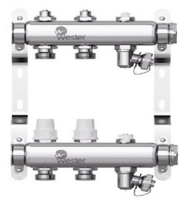 Коллектор для отопления Wester 1"-3/4 в сборе на 2 выхода с 2 заглушками