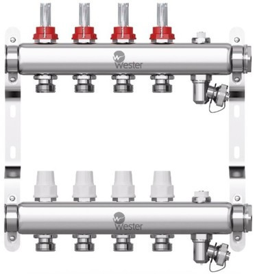 Коллекторная группа Wester 1"-3/4 в сборе с расходомерами на 4 выхода