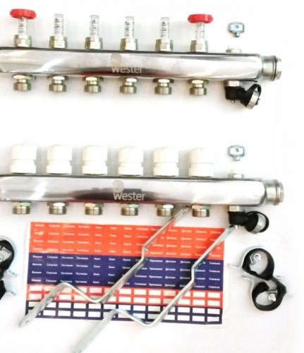 Коллекторная группа Wester 1"-3/4 в сборе с расходомерами на 7 выходов