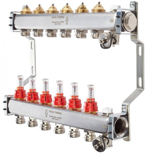 Для отопления Royal Thermo 1" ВР-3/4" НР, 11 выходов с расходомерами, нерж. (RTE 52.111)